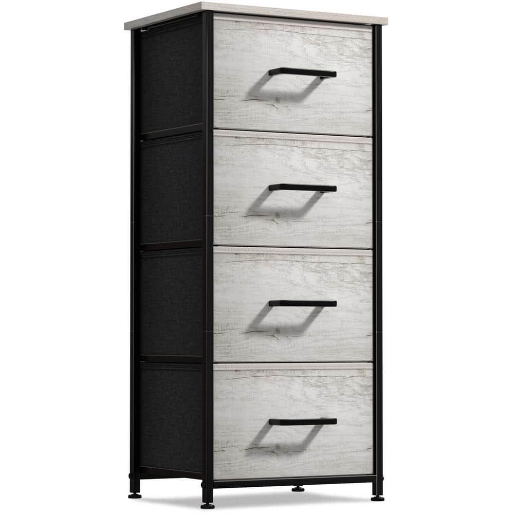 Drawer Greige Dresser Steel Frame Wood Top Easy Pull Fabric Bins 17.75...