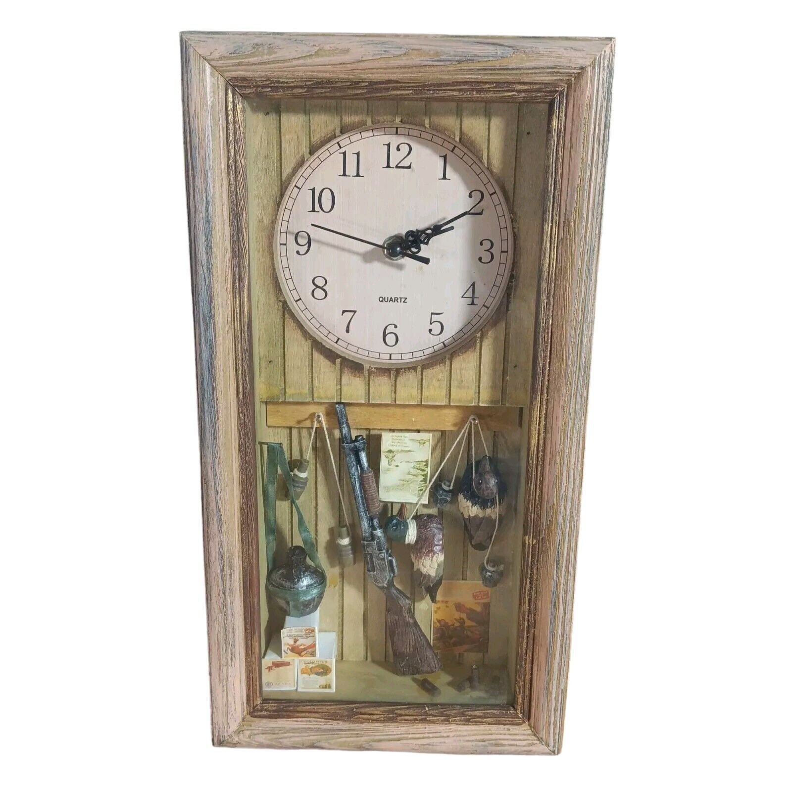 Duck Hunting Distressed Wood Quartz Wall Clock Shadow Box 16" Mancave