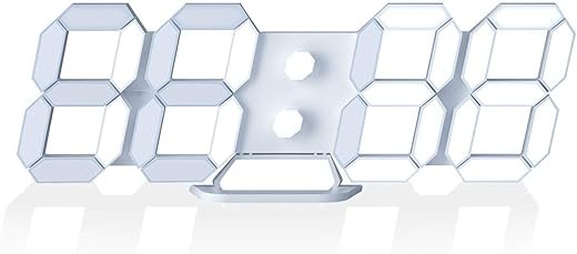 EDUP Home 3D LED Digital Wall Clock Desk Alarm Clock with Remote Control for Kitchen Bedroom Office, Fashion 9.7" LED Night Light Decor Clock Adjust Brightness 12H/24H Time Date Temperature White