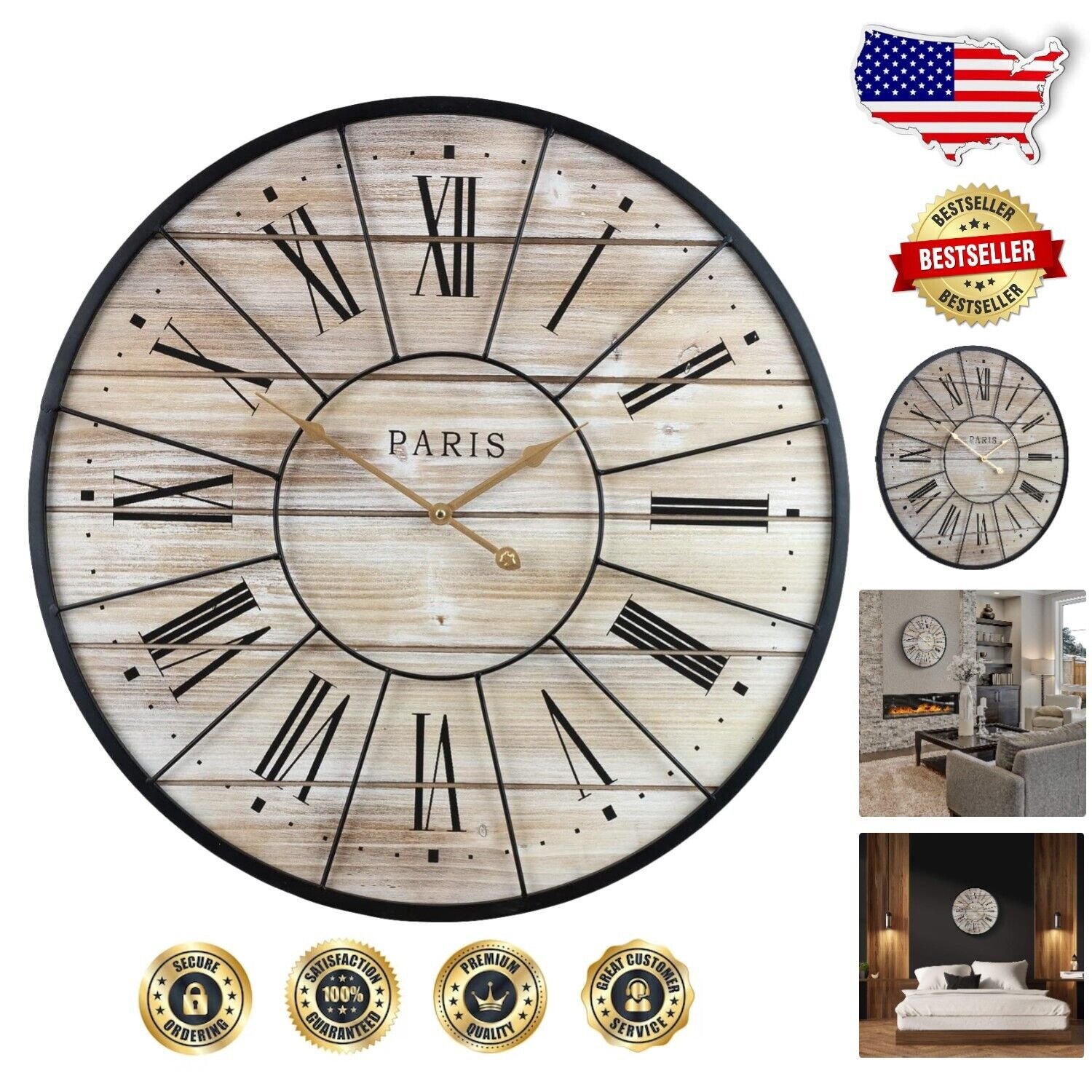 Elegant 24-Inch Oversized Wall Clock - Perfect for Home Office & Living Room