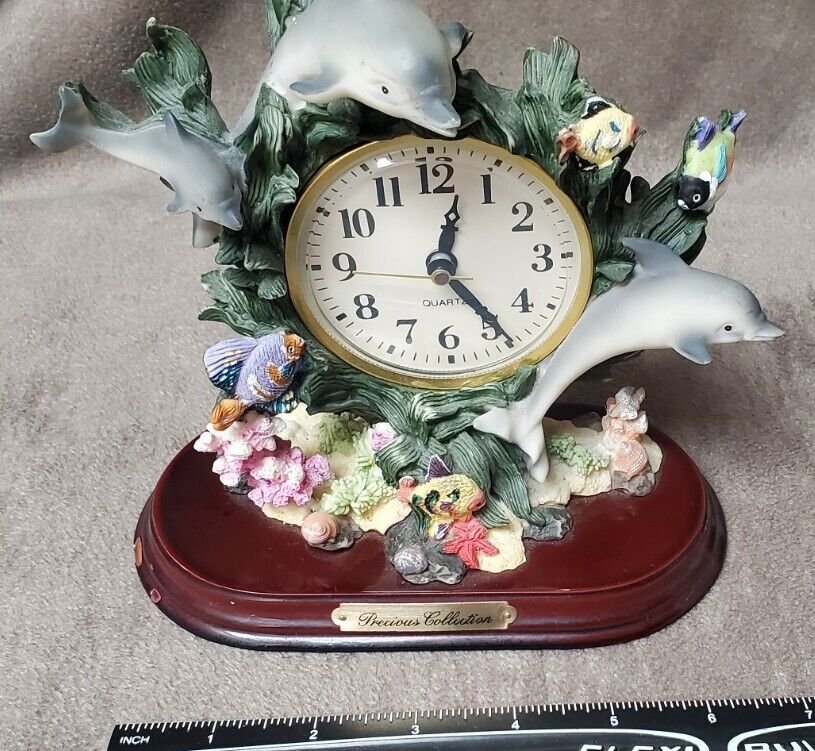 Elegant Collection Dolphin Ocean Theme Table Clock 9"