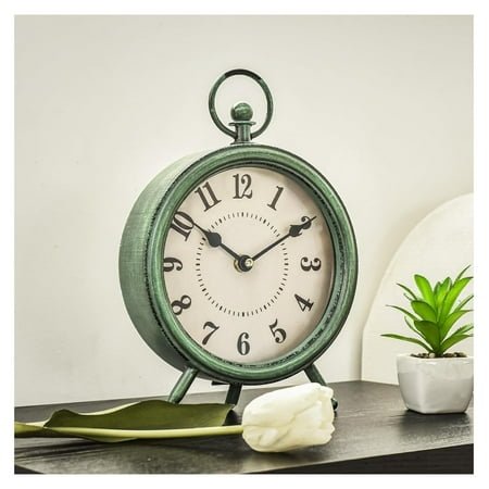 EMAX HOME Vintage Rustic Green Table Clock on Stand,Desk and Shelf Clock,Decorative Battery Operated Decorative Table Top Clock for Living Room,Silent Non-Ticking…