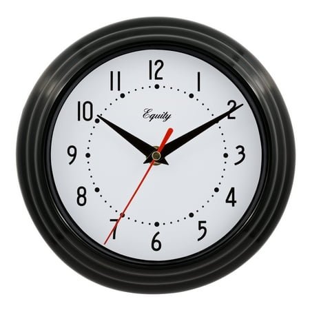 Equity 8 inch Traditional Black Indoor Quartz Analog Clock, 25013