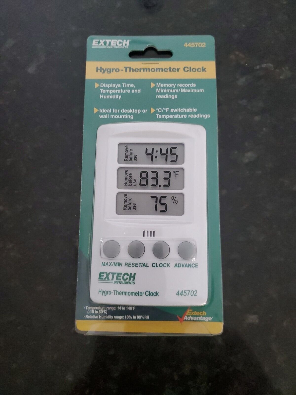 Extech 445702 Indicator Relative Humidity/Temperature with Clock FREE SHIPPING