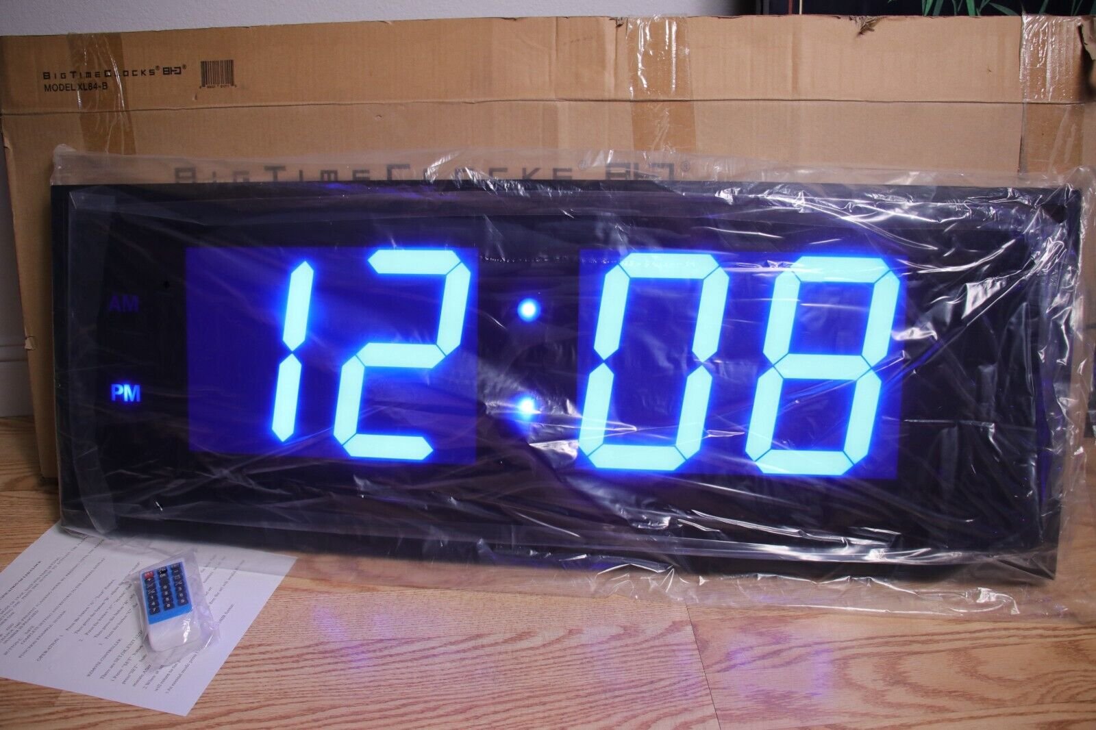 EXTRA LARGE 40″ x 14" Blue LED 8" Big Time Clocks 12 / 24 Hour - w Remote