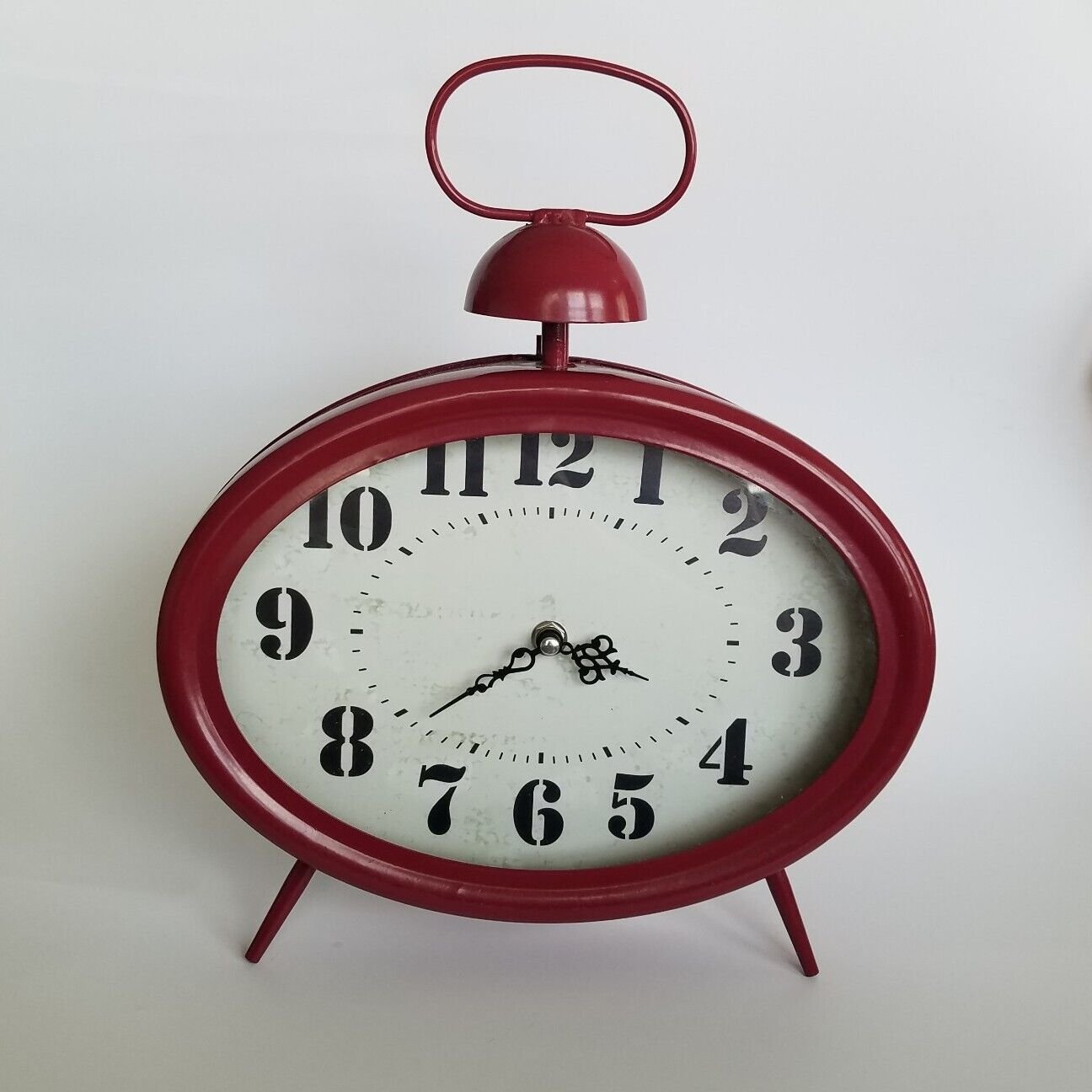 Farmhouse Red Analog Oval Battery Operated Clock Vintage Country Rustic Style