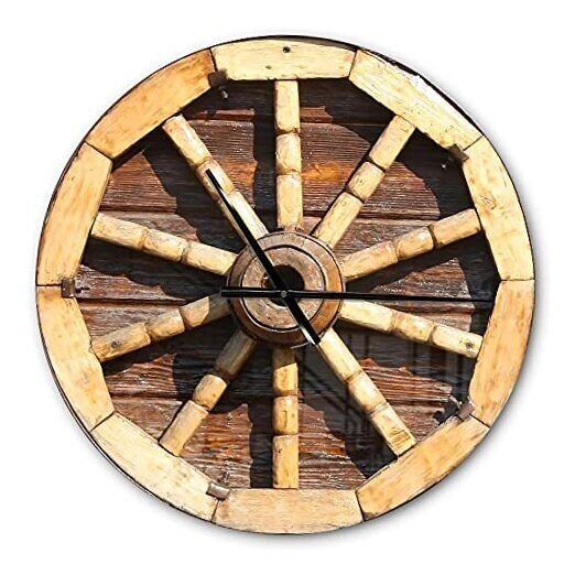 Farmhouse Wall Clock 'Antique Wagon Wheel ' Cottage Large Wall 23x23 Yellow