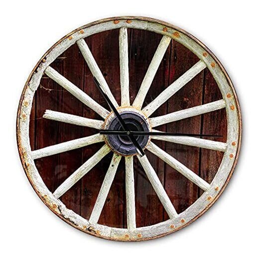 Farmhouse Wall Clock 'Country Wagon Wheel on Wooden Wall Clock' 29x29 Mahogany