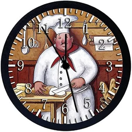 Fat Chef Kitchen Wall Clock Large 12 " Black Frame Clear Face Silent Non Ticking Nice for Gift or photo Fat Chef Kitchen Wall Clock Large 12 " Black Frame Clear Face Silent Non Ticking Nice for Gift or