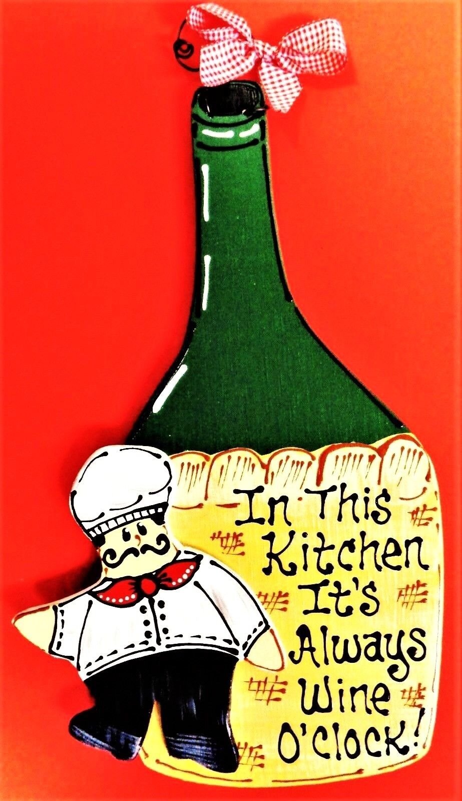 FAT CHEF Wine O'Clock SIGN Kitchen Cucina Bistro Wall Art Hanging Plaque Decor