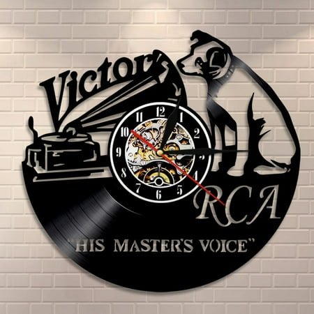 F Fantasy'art RCA Victor Dog Wall Clock – Vintage Vinyl Record Design, Musical Rock 'n' Roll Gift 12 inches
