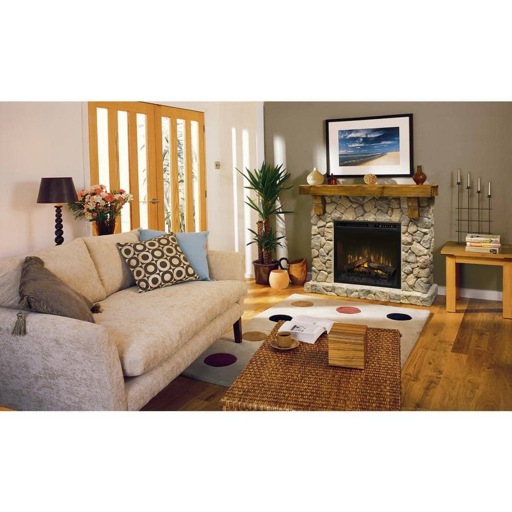 Fieldstone 55 in. Freestanding Mantel with 28 in. Electric Fireplace with Logs...