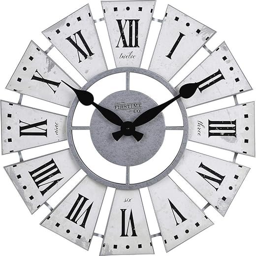 FirsTime & Co. White Numeral Windmill Wall Clock, Large Vintage Decor for Living Room, Home Office, Round, Plastic, Farmhouse, 24 Inches