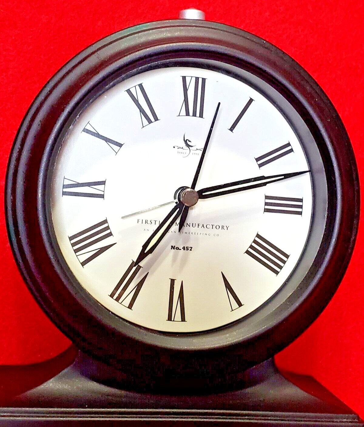 FirsTime Manufactory No. 457 Round Black Plastic Roman Numeral Desk Clock