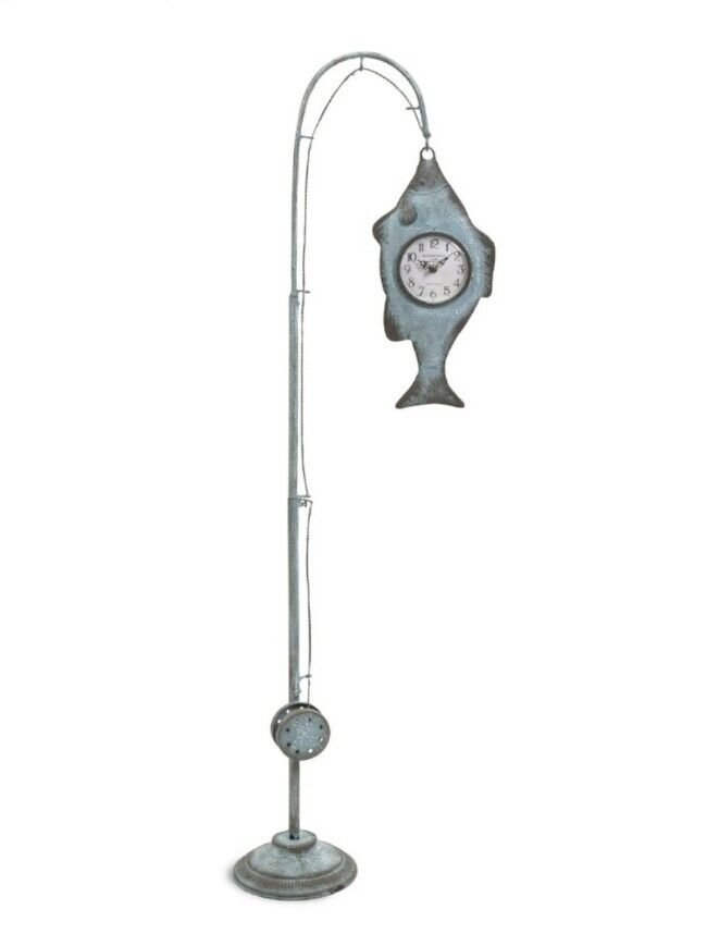 Fishing Pole & Fish Floor Clock-Edinburgh London-Vtg Look 52" Tall Cool Decor