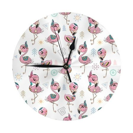 Flamingos Tribal Wall Clock Silent Non Ticking - 10 Inch Battery Operated Modern Clocks for Living Room Bedroom Kitchen Bathroom Office Classroom, Decorative Clocks