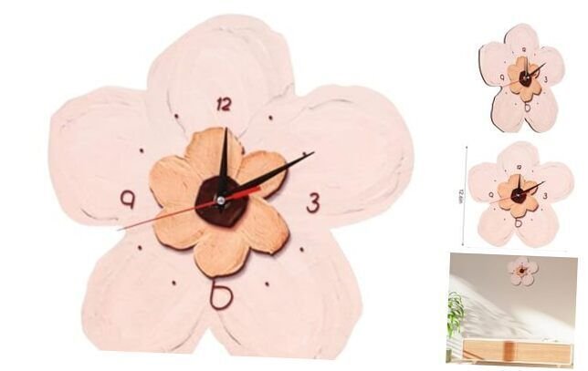 Flower Shaped Wall Clock Modern Silent Wall Hanging Clock Daisy Flower Beige