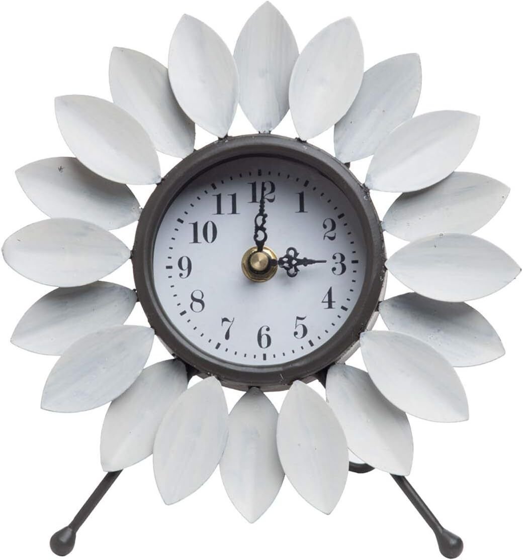 Foreside Home and Garden White Flora Tabletop Clock
