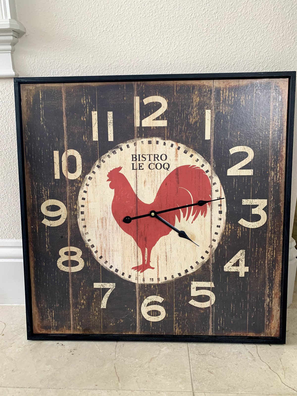 French BISTRO LE COQ Rooster Wall Clock 24x24" Chicken Country Farmhouse Cottage