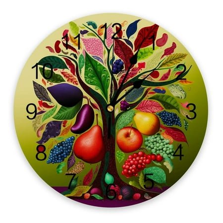 Fruit Tree Grapes Leaves Wall Clock Large Modern Kitchen Dinning Round Wall Clocks Bedroom Silent Hanging Watch