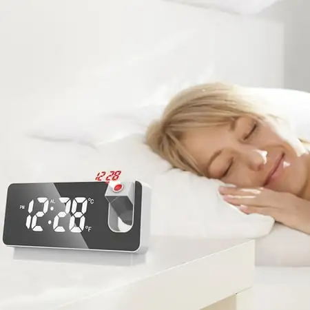 FUYGRCJ Digital Projection Alarm Clock with Temperature in Mirrored for Bedroom,Digital Alarm photo