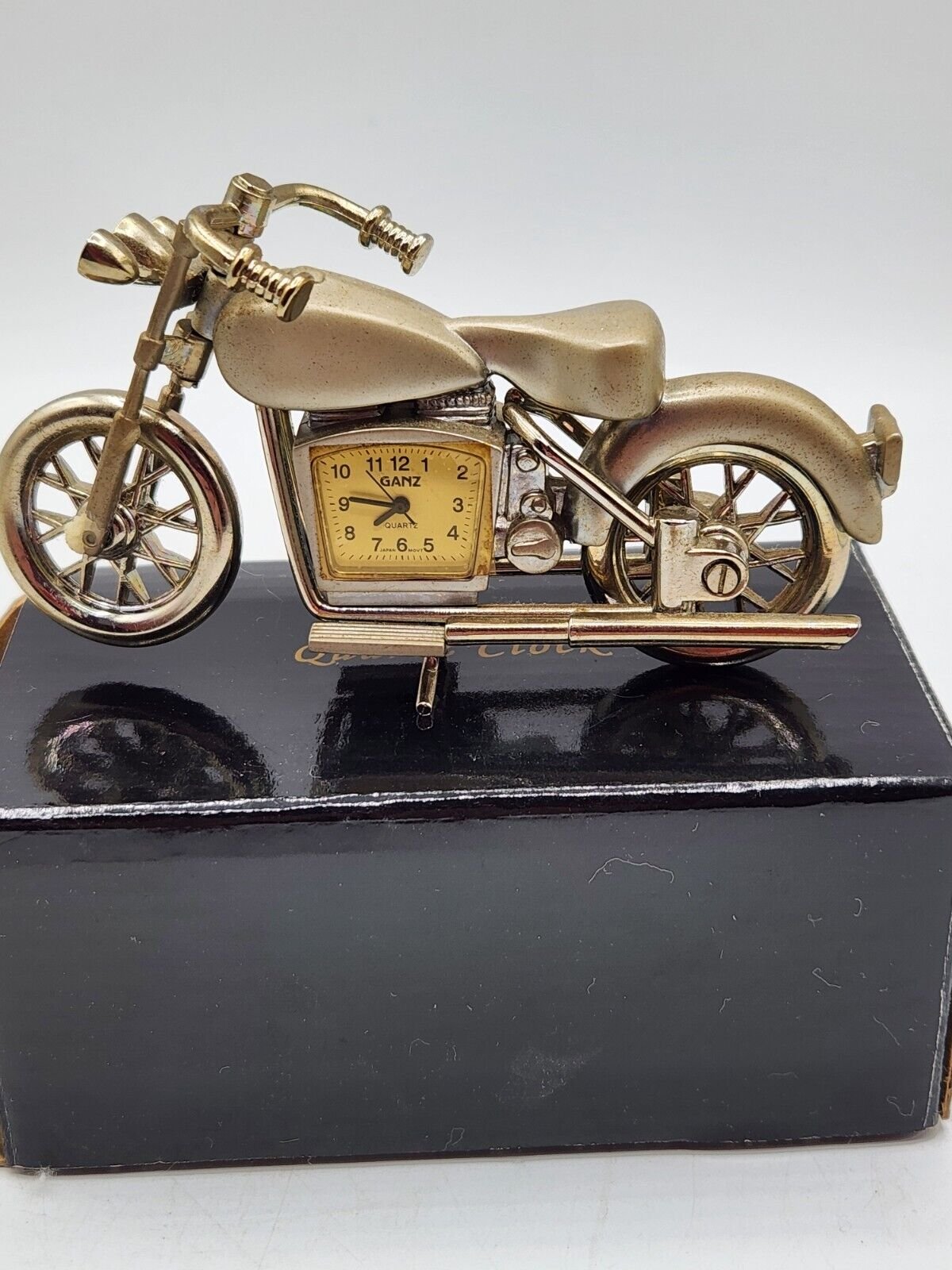 Ganz Quartz Motor Cycle Harley Style Desk Clock Miniature - gold