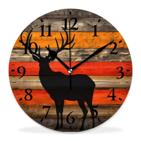 generic 12 inch Round Wall Clock,Deer Animal in Sunset forest Woodland on Wooden Creative,Silent Non Ticking generic 12 inch Round Wall Clock,Deer Animal in Sunset forest Woodland on Wooden Creative,Silent