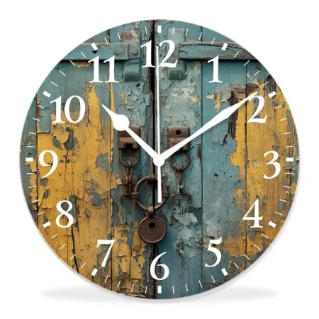generic Silent Non Ticking 14 inch Round Wall Clocks,Rustic Aged Shed Door Backdrop Color Details Country generic Silent Non Ticking 14 inch Round Wall Clocks,Rustic Aged Shed Door Backdrop Color Details
