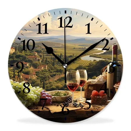 generic Silent Non Ticking 14 inch Round Wall Clocks,Wine Italy Landscape Rural Vineyard