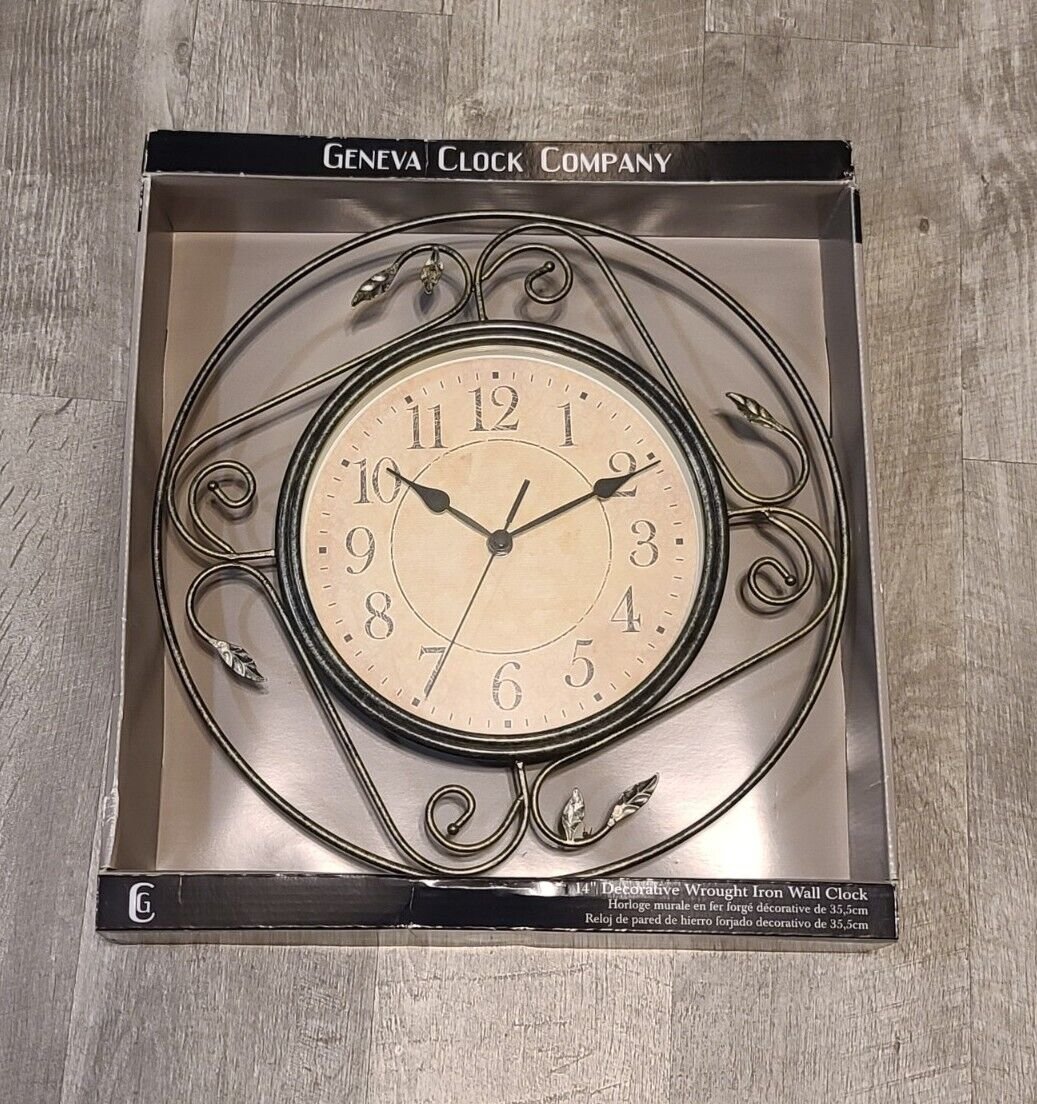 Geneva Clock Company 14" Decorative Wrought Iron Quartz Wall Clock *New In Box*