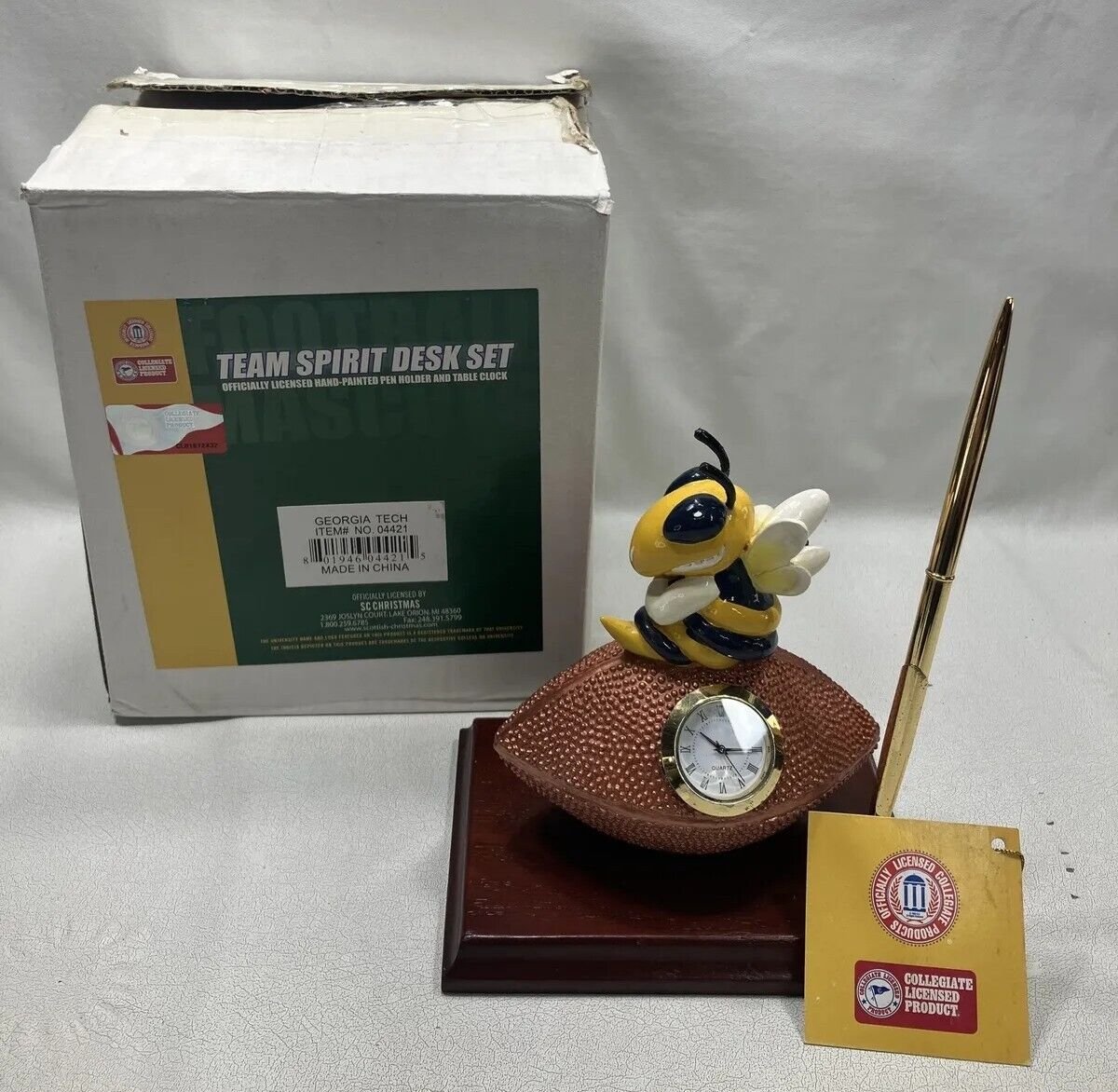 Georgia Tech Desktop Football Pen and Clock Set Yellow Jackets RARE F/SHIP