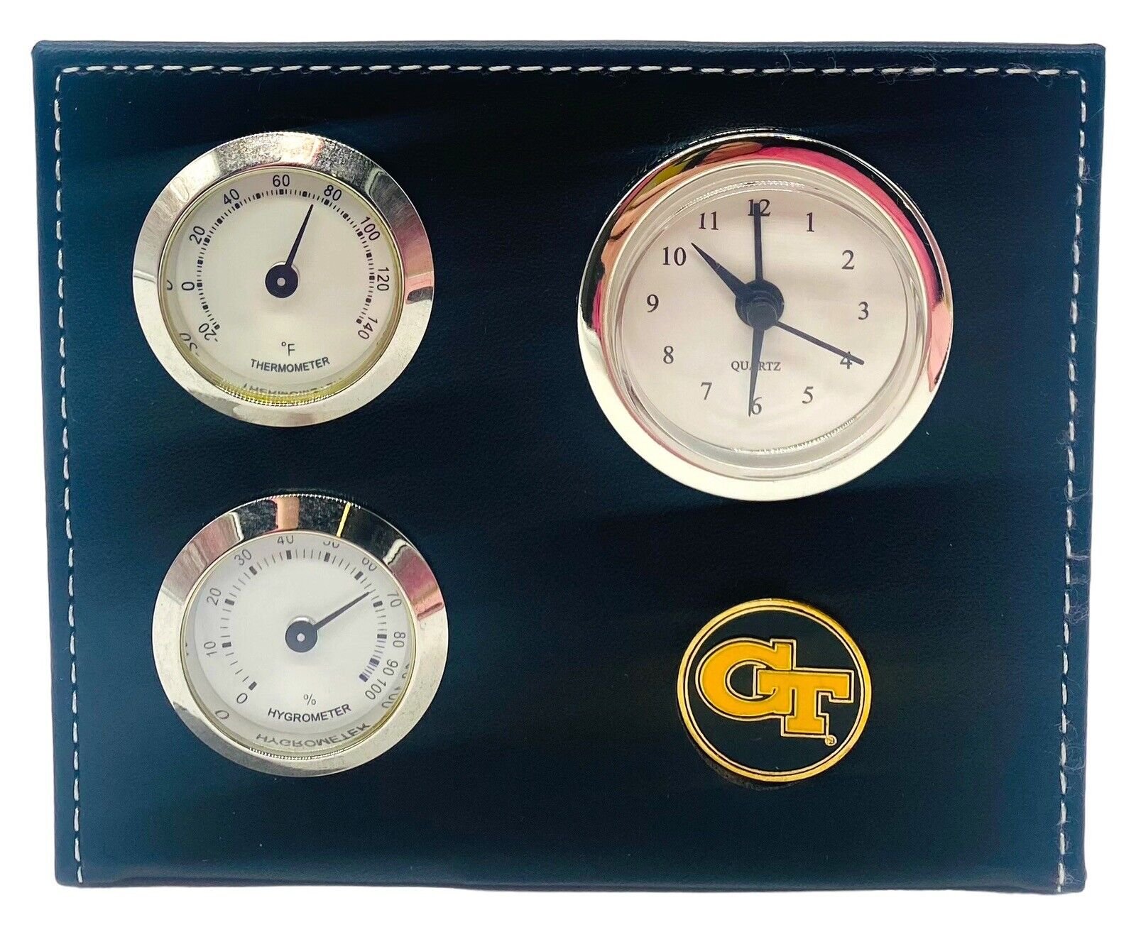 Georgia Tech Yellow Jackets Desk Clock w/Alarm & Hydrometer-Sun Time-New