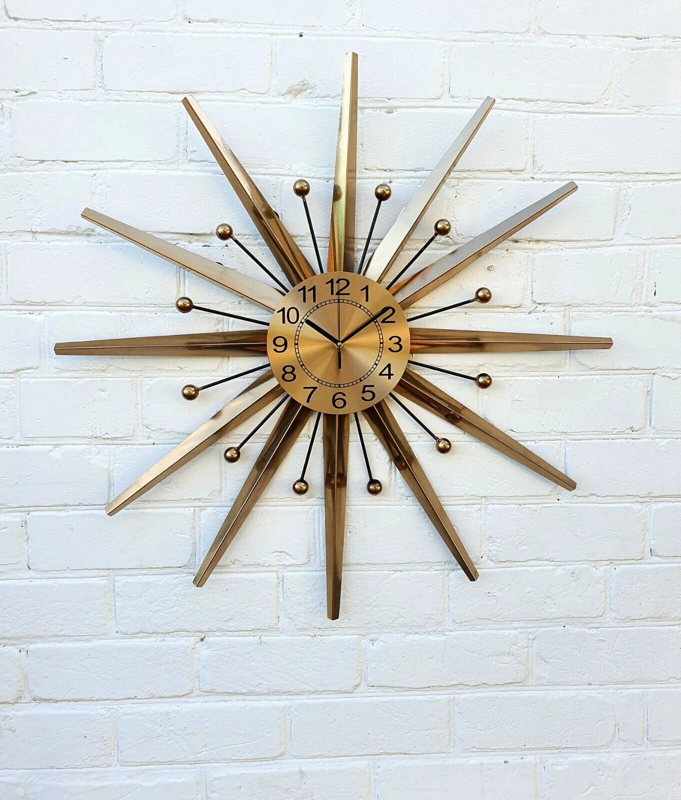 Gold Atomic Clock Starburst Wall Clock George Nelson Style Handmade 70s Sunburst