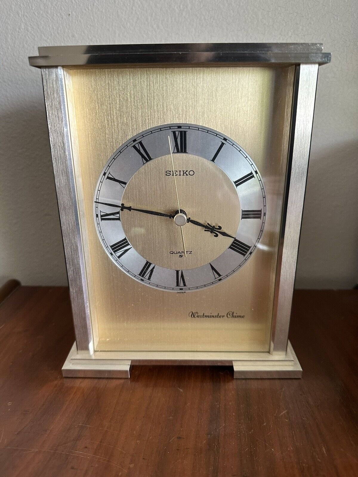 Gold Brass SEIKO QUARTZ Westminster Whittington Desk Mantle Clock WORKING