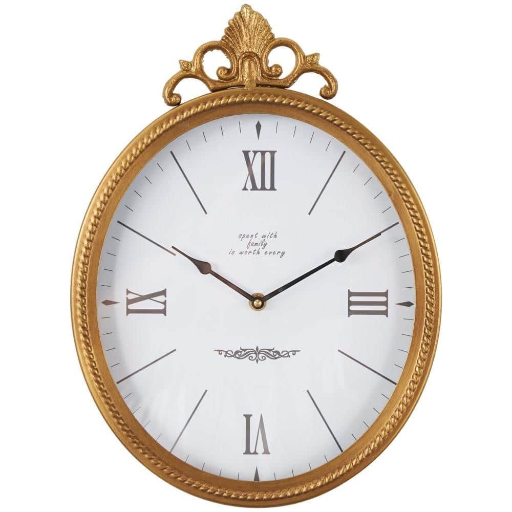 Gold Metal Antique Inspired Wall Clock with Scrolled Finial
