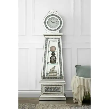 Grandfather Clock with Storage Cabinets, Floor and Grandfather Clocks with Led Mirrored and Faux