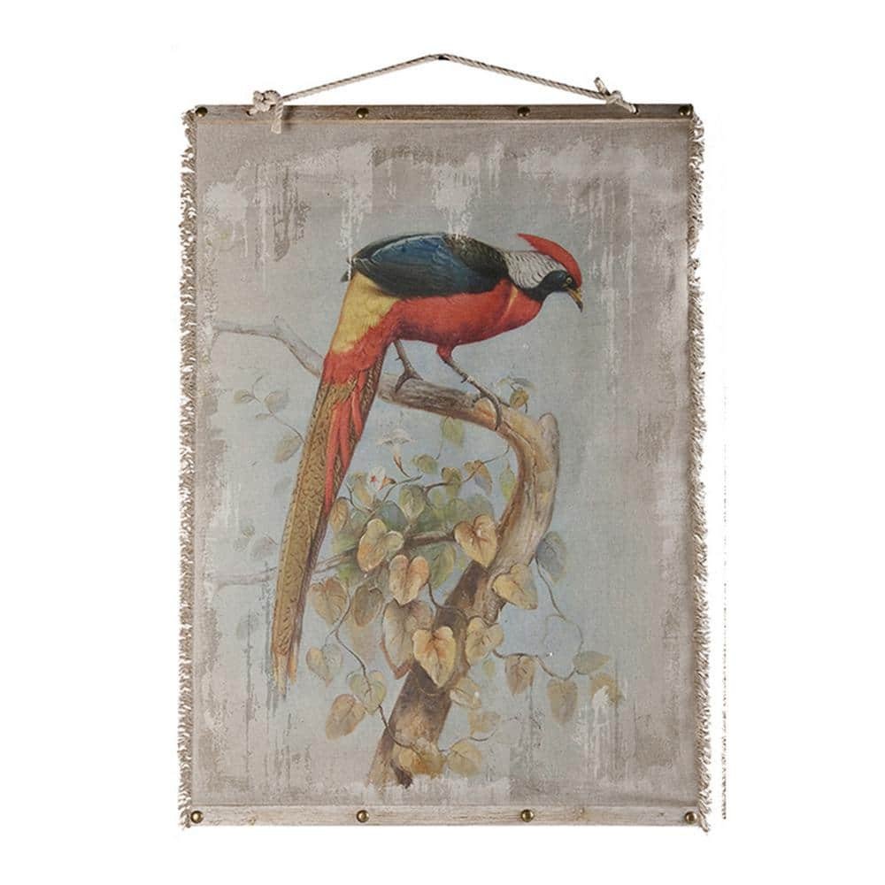 Gray, Orange and Blue Wooden Framed Colorful Birds Design Hanging Wall Art...