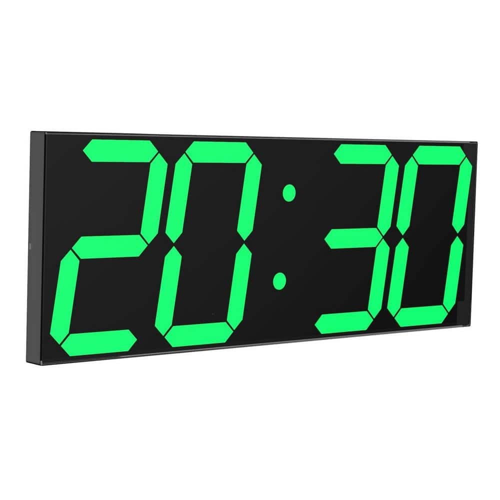 Green Digital LED Wall Clock, with 6 in. Numbers Remote Control Count...