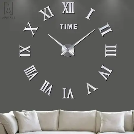 Gustave Modern 3 D DIY Large Wall Clock, Frameless Mirror Surface Wall Sticker Home Décor for