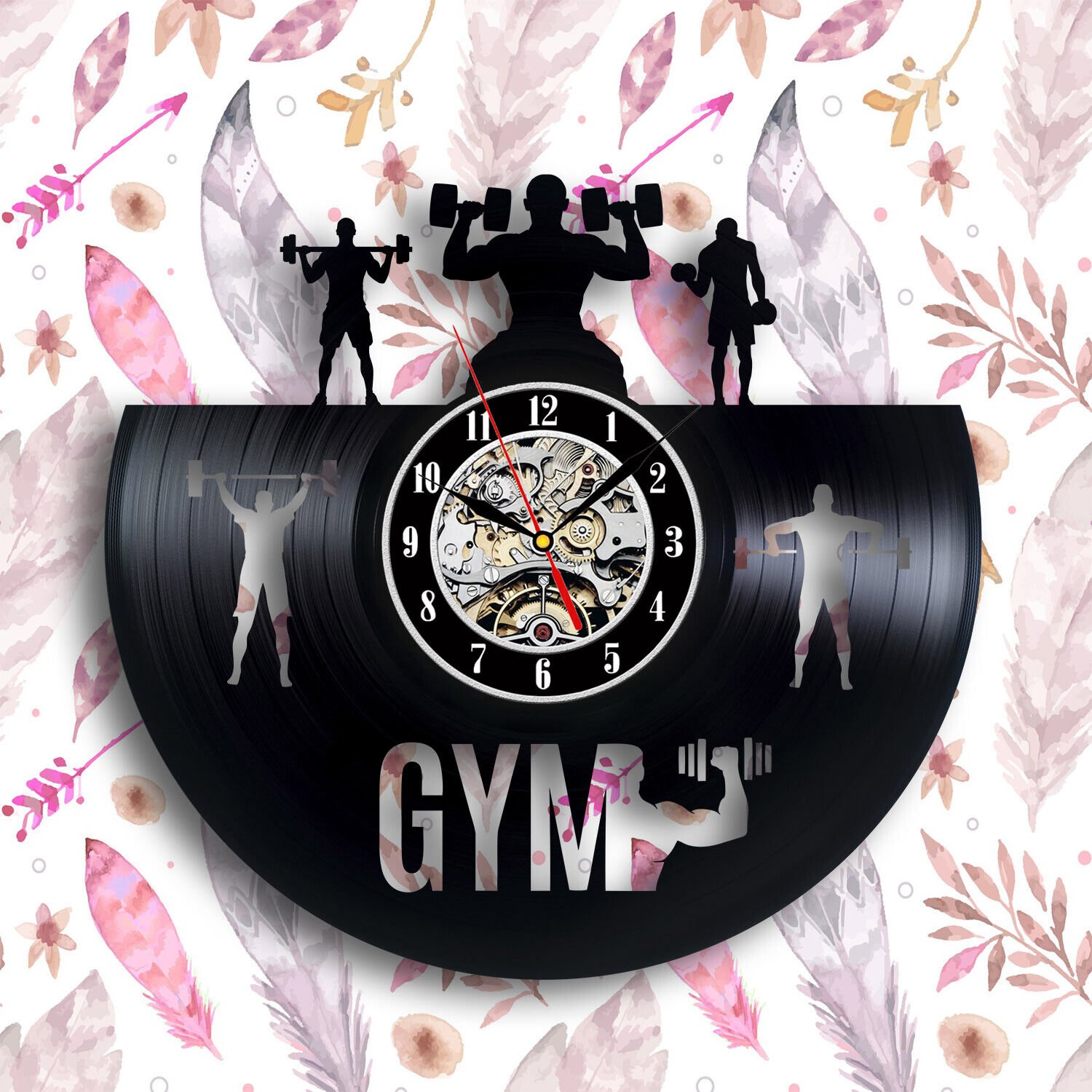 Gym vinyl wall clock 12 inches gift fitness decor, gym motivation,workout decor
