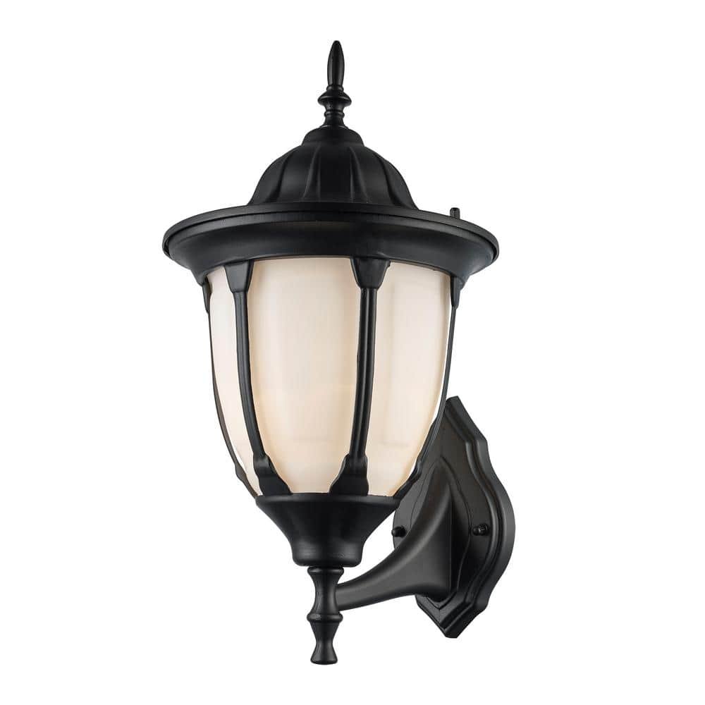 Hamilton 19 in. 1-Light Black Coach Outdoor Wall Light Fixture with White...