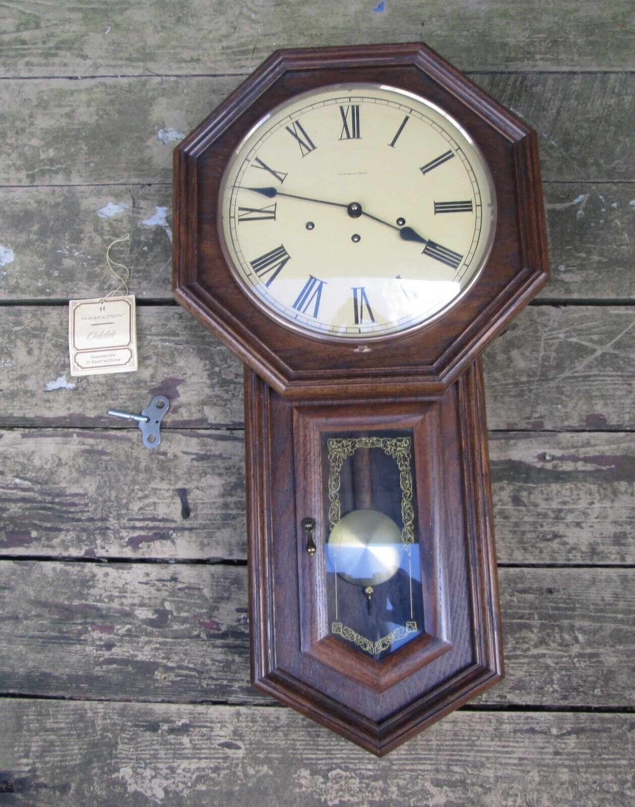 Hamilton Westminster Chime Wall Clock - Oakdale w/ Key & Instructions