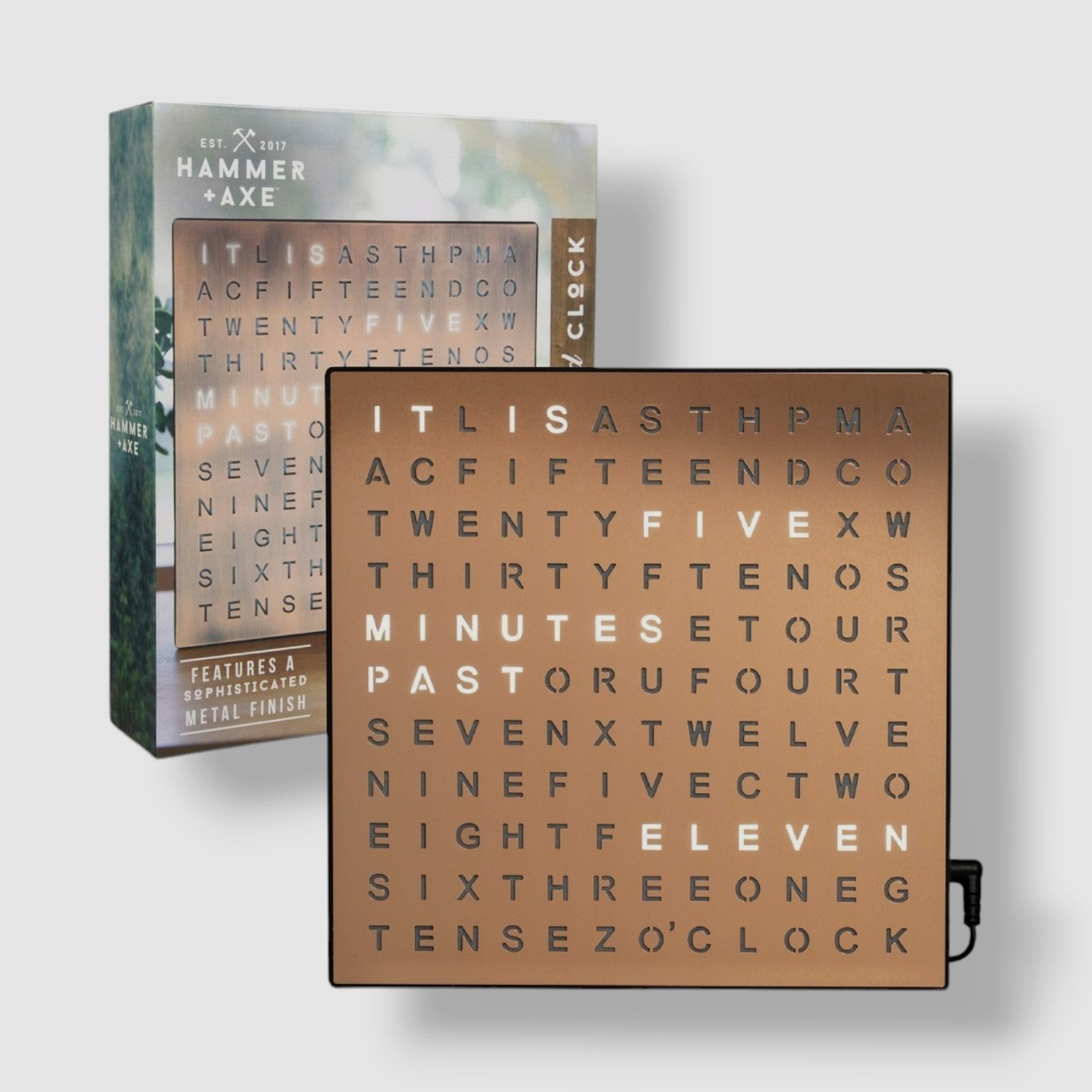 Hammer + Axe Brown Table-Top LED Word Clock
