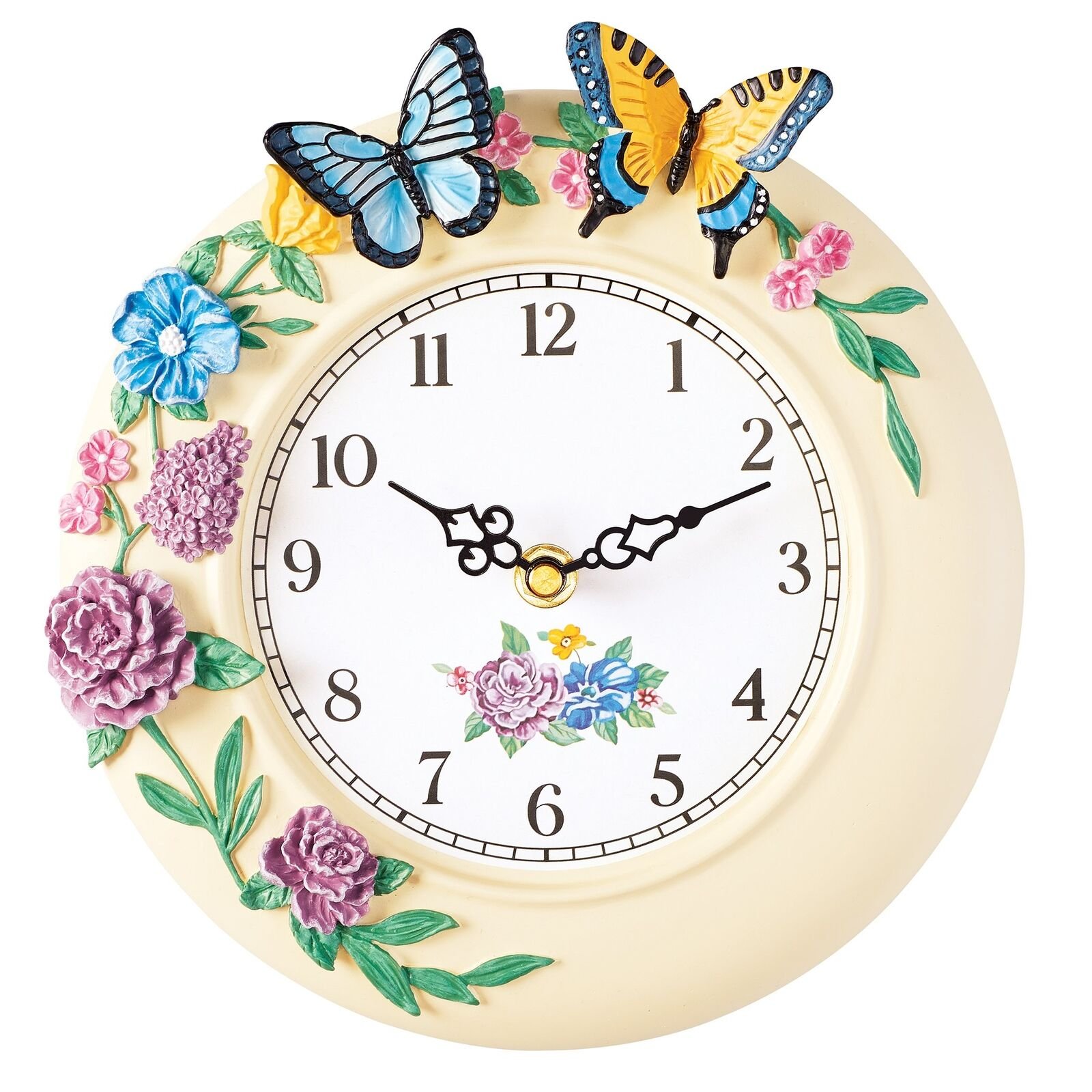 Hand-Painted Floral Butterfly Wall Clock