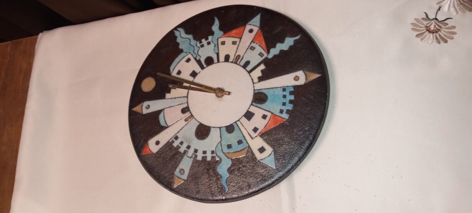 Handcrafted Italian Raku Style Ceramic Wall Clock