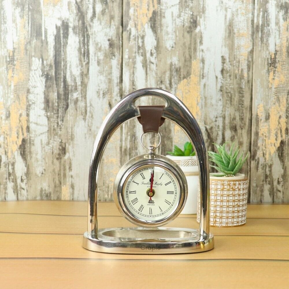 Handicraft Brass Table Clock | Desk Clock with Maritime Vintage Brass Compass An