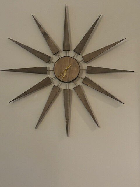 HANDMADE EXTRA LARGE WOOD SUNBURST WALL CLOCK