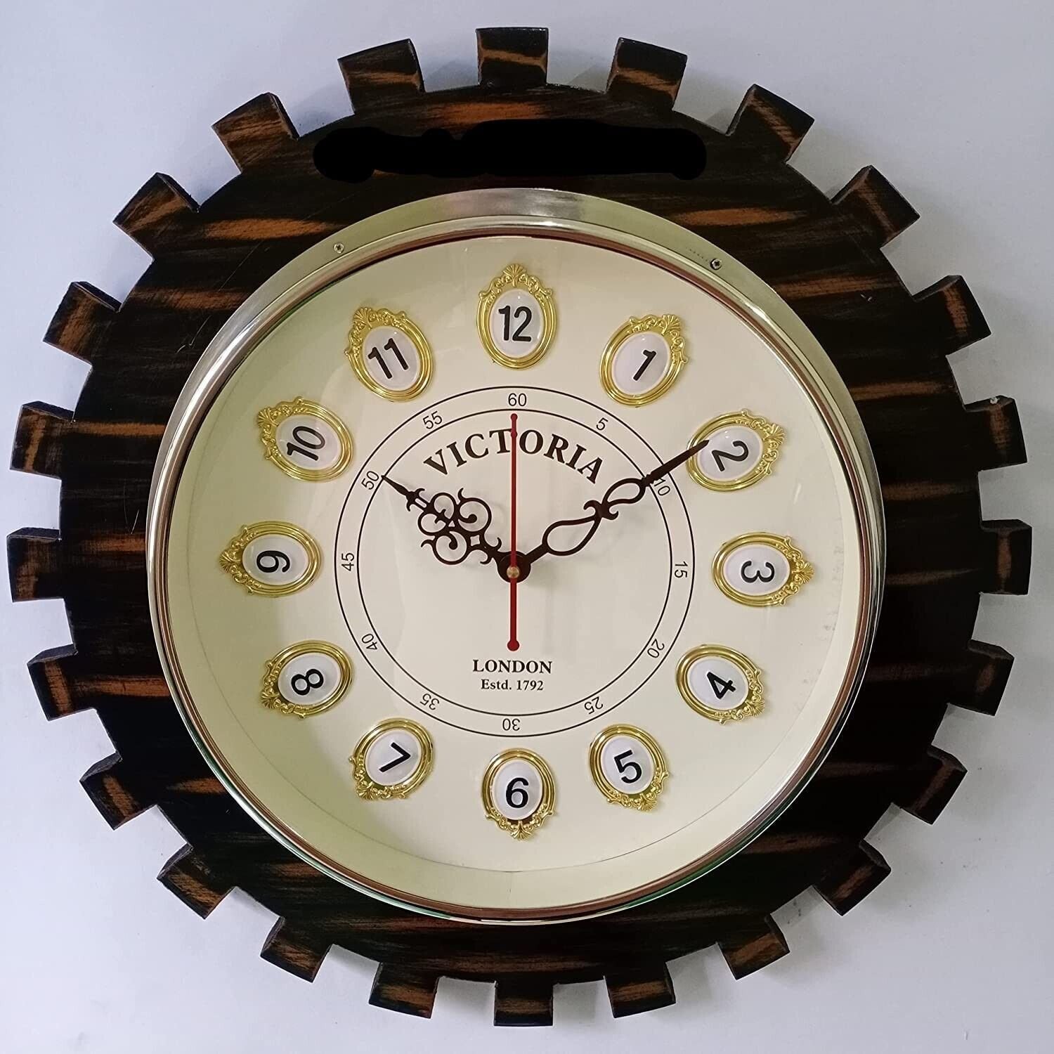 Handmade Wooden Wall Clock Brass 16 inch Antique Style 3D Nautical, Home Decored