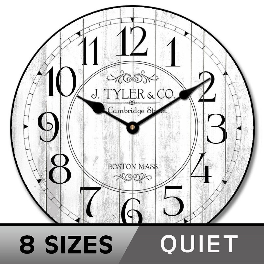 Harbor White Wall Clock, large wall clock, Ultra Quiet, 8 sizes, Life Warranty