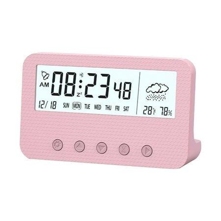 Harlier Digital Alarm Clock with Snooze, Small Clock/Table Clock, 5.5 LED Digital Calendar, 12/24H, Adjustable Brightness/Volume, Desk Clock for Bedroom, Living Room, Office - Pink